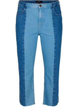 Cropped Vera jeans med colorblock, Blue denim, Packshot image number 0