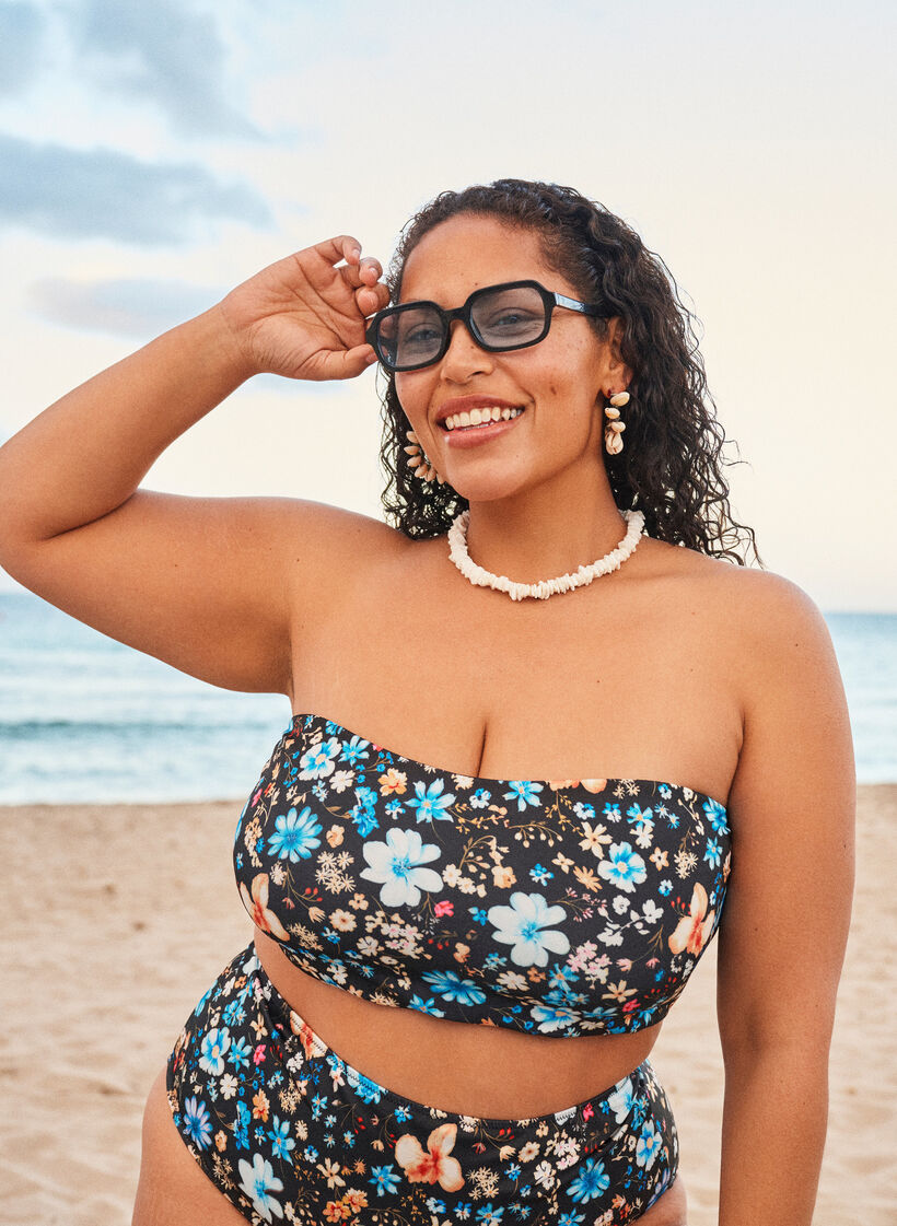 Blomstret bandeau bikinitopp, Bl&aring;, Image