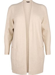 Ribbestrikket cardigan med lommer, Pumice Stone Mel.