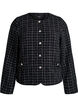 Kort rutete bouclé-blazer med rund hals, Svart, Packshot image number 0