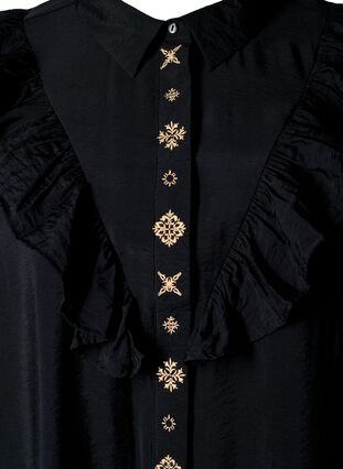 Zizzi Skjortekjole med volanger og broderier, Black, Packshot image number 2