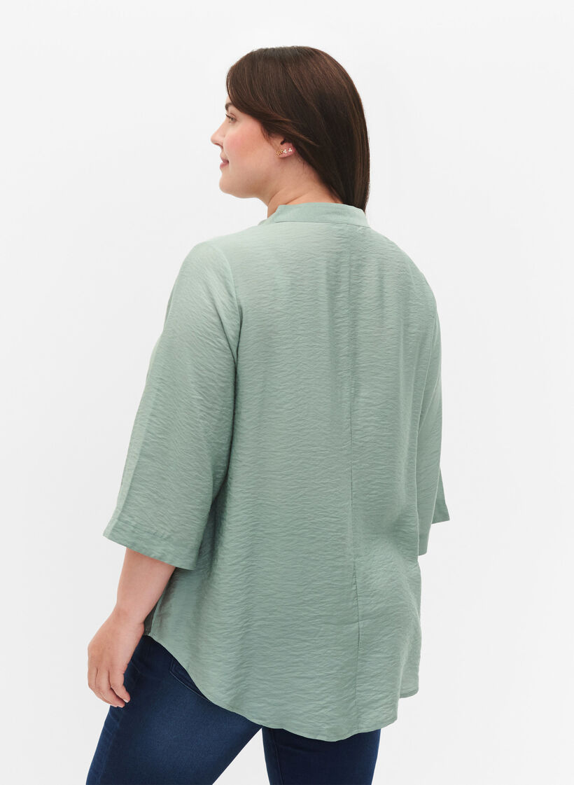 Ensfarget bluse med 3/4 ermer, Chinois Green, Model image number 1