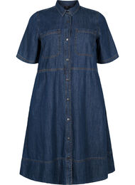 Skjortekjole i denim med korte ermer, Dark blue denim