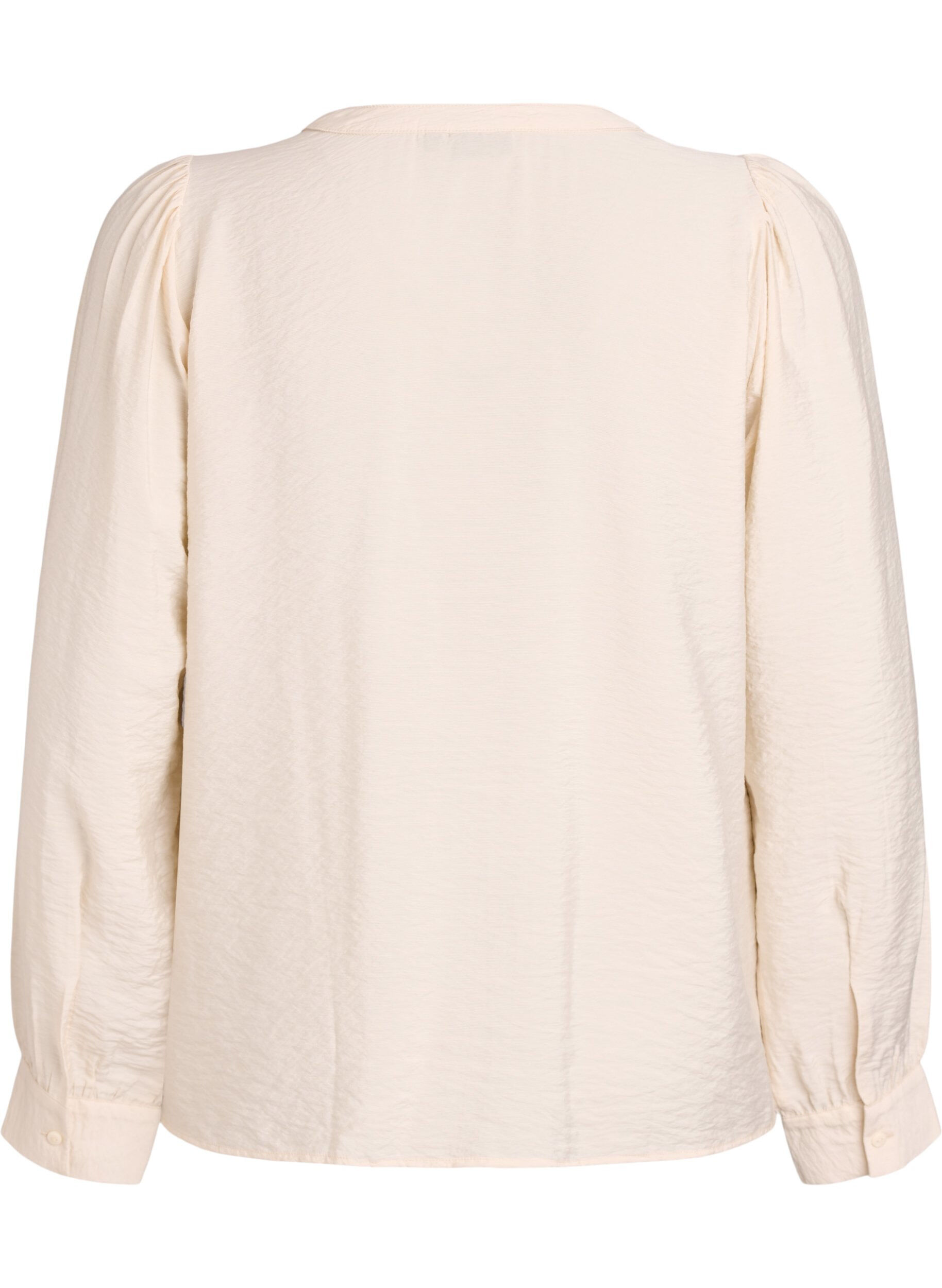 Zizzi Bluse med V-hals og broderte b&aring;nd, Beige, Packshot image number 1