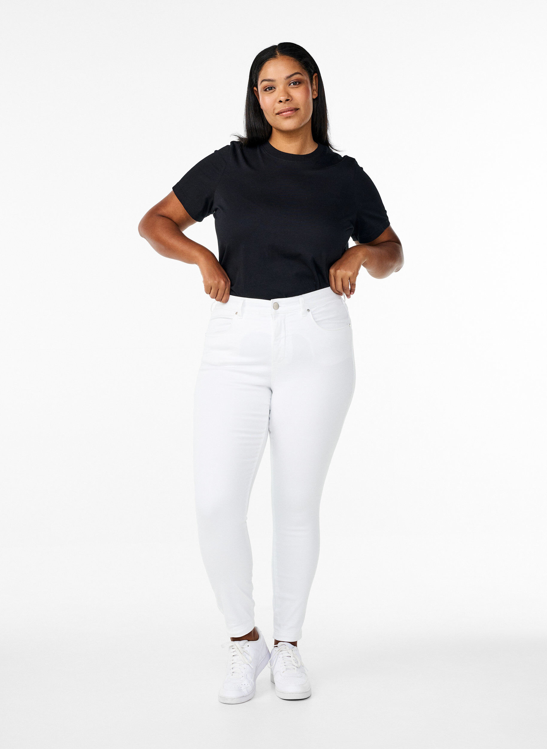 Super slim Amy jeans med h&oslash;yt liv, White, Model