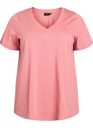 Enkel T-skjorte i bomull med V-hals, Dusty Rose