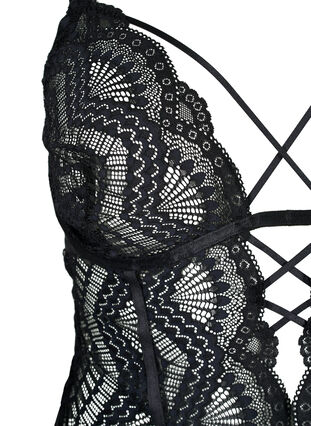 Bodystocking med blonder og snorer, Black, Packshot image number 2