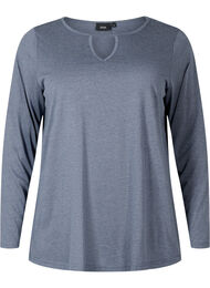 Melange bluse med lange ermer, Night Sky Mel. 