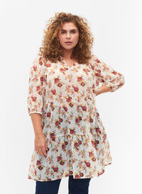 FLASH - Mønstrete tunika med 3/4-ermer, Off White Flower, Model