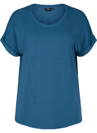 T-skjorte i viskosemiks med rund hals, Majolica Blue, Packshot image number 0
