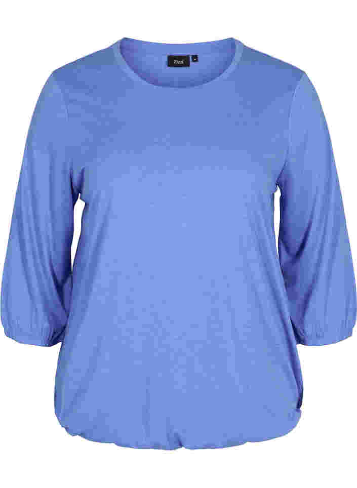 Ensfarget bluse med 3/4-ermer, Ultramarine Mel, Packshot image number 0