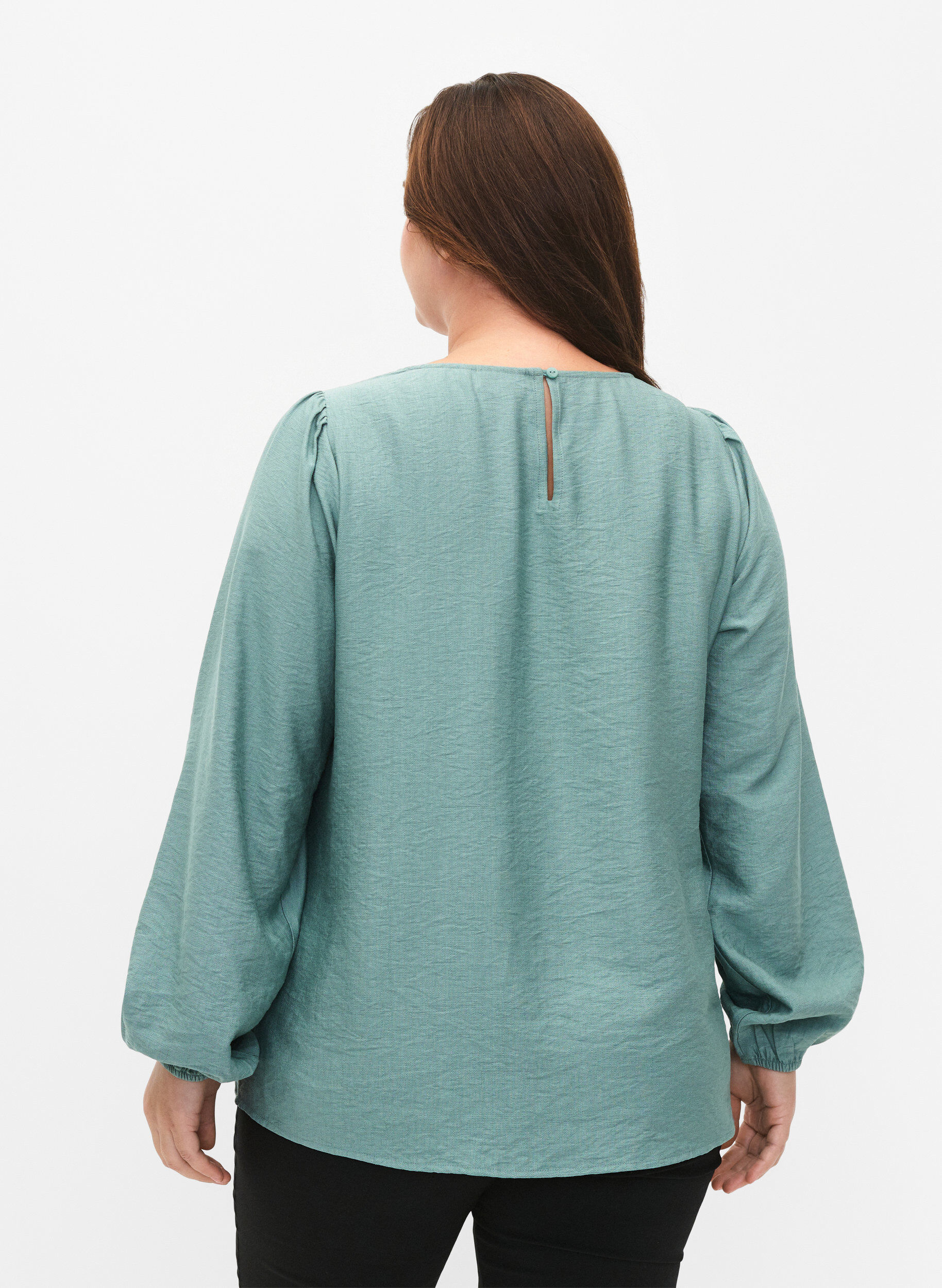 Zizzi Bluse i viskose med heklede detaljer, Chinois Green, Model image number 1