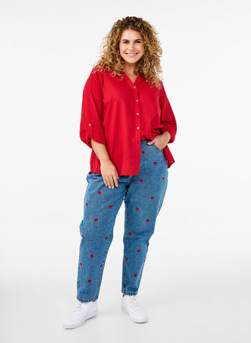 Zizzi Mille mom-fit jeans med broderi, Blå, Model image number 0