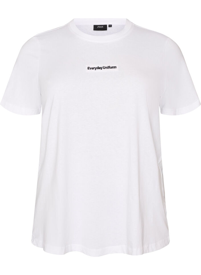 Bomulls T-skjorte med tekstmerke, Hvit, Packshot image number 0