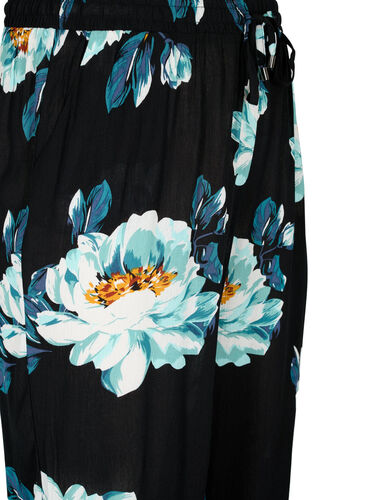 Bukser i viskose med knyting, Black Big Flower, Packshot image number 2
