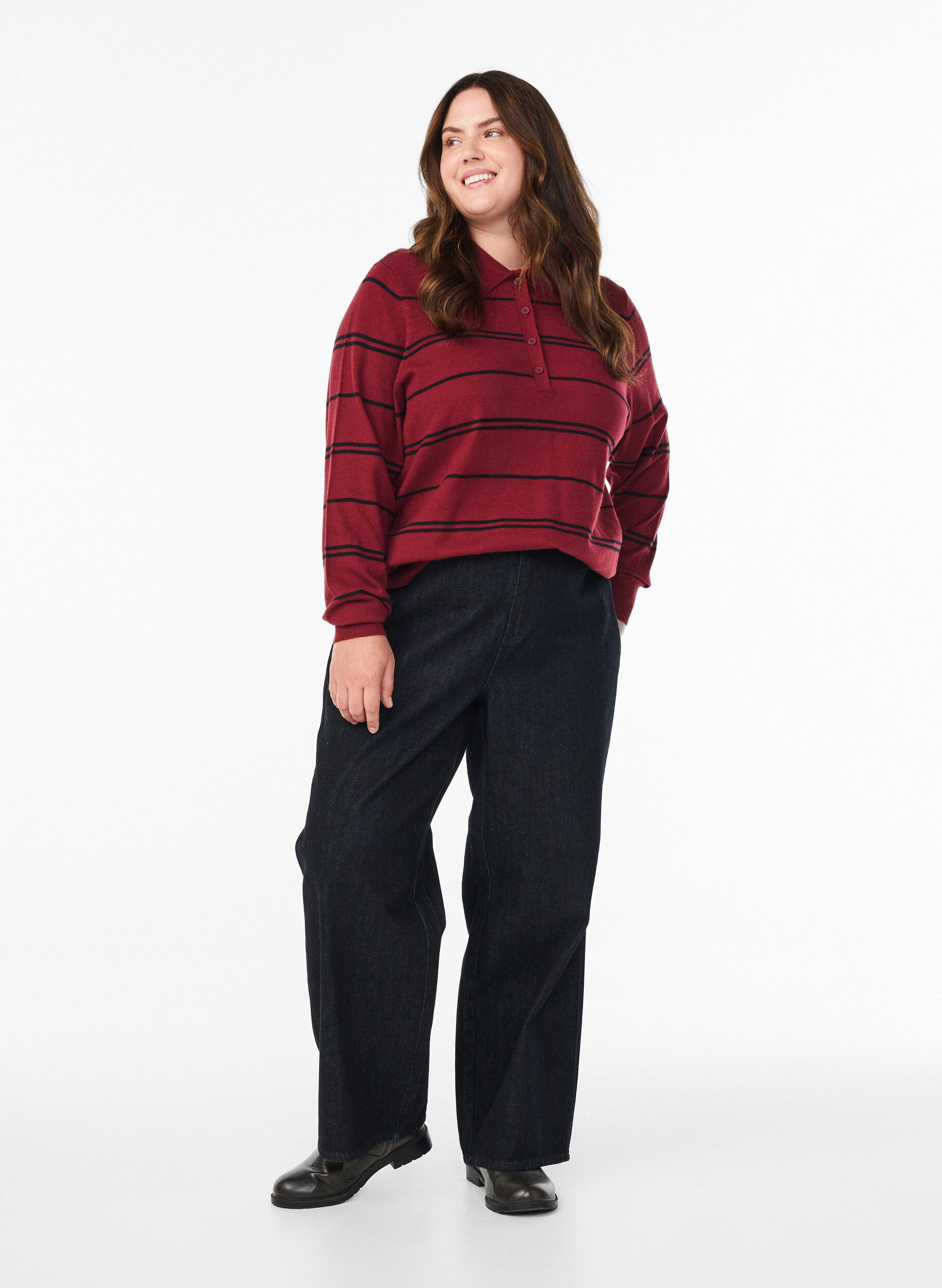 Zizzi Strikkeplagg med krage, R&oslash;d, Model image number 1