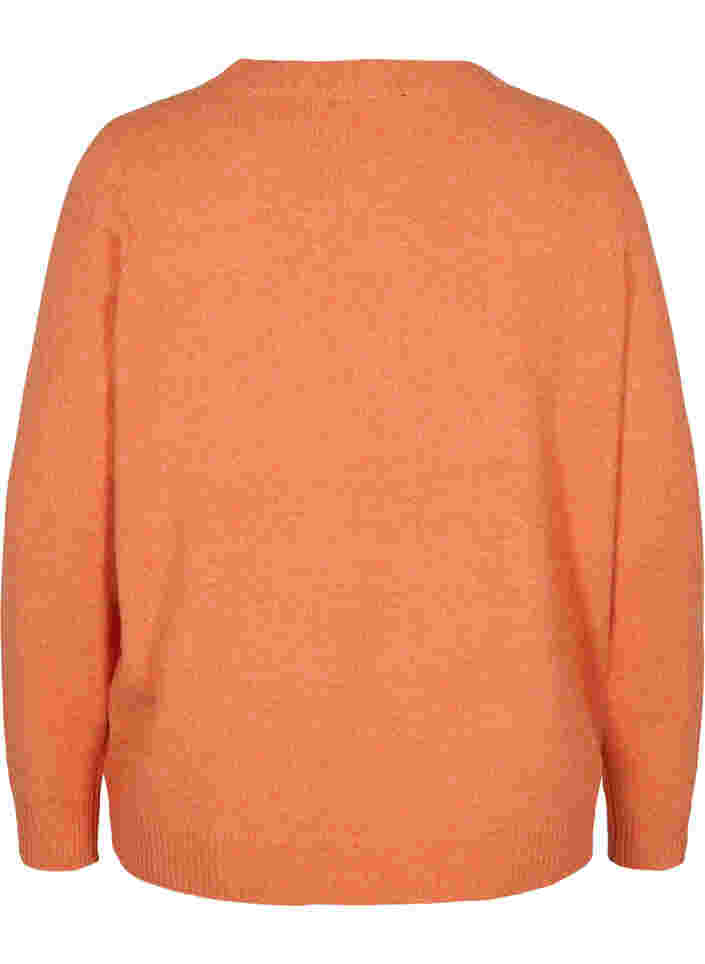 Kort strikket cardigan med kontrastfargede knapper, Mandarin Orange Mel, Packshot image number 1