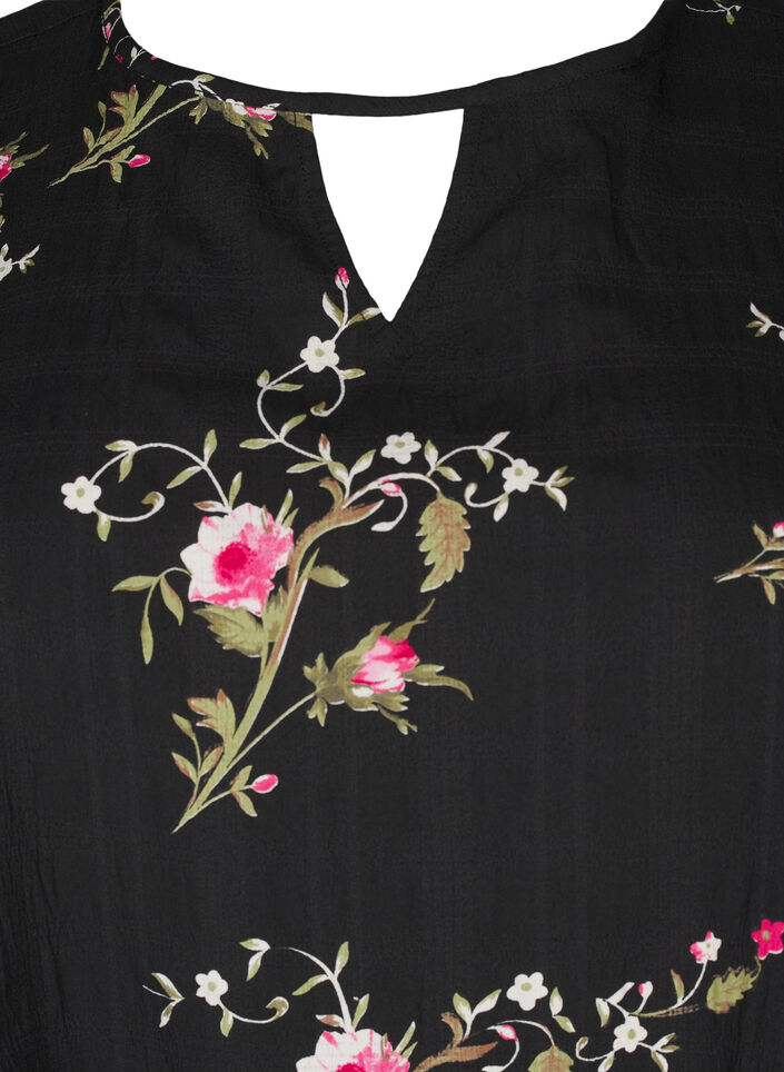 Langermet bluse med blomstertrykk, Svart, Packshot image number 2