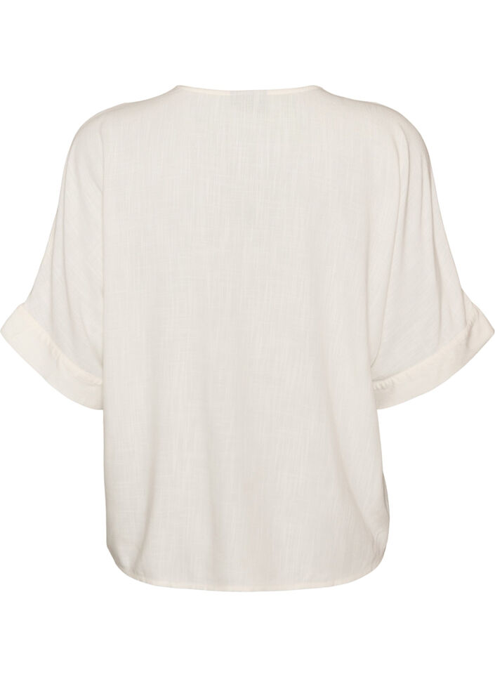 Viskosebluse med heklet kant og knapper, Vanilje, Packshot image number 1