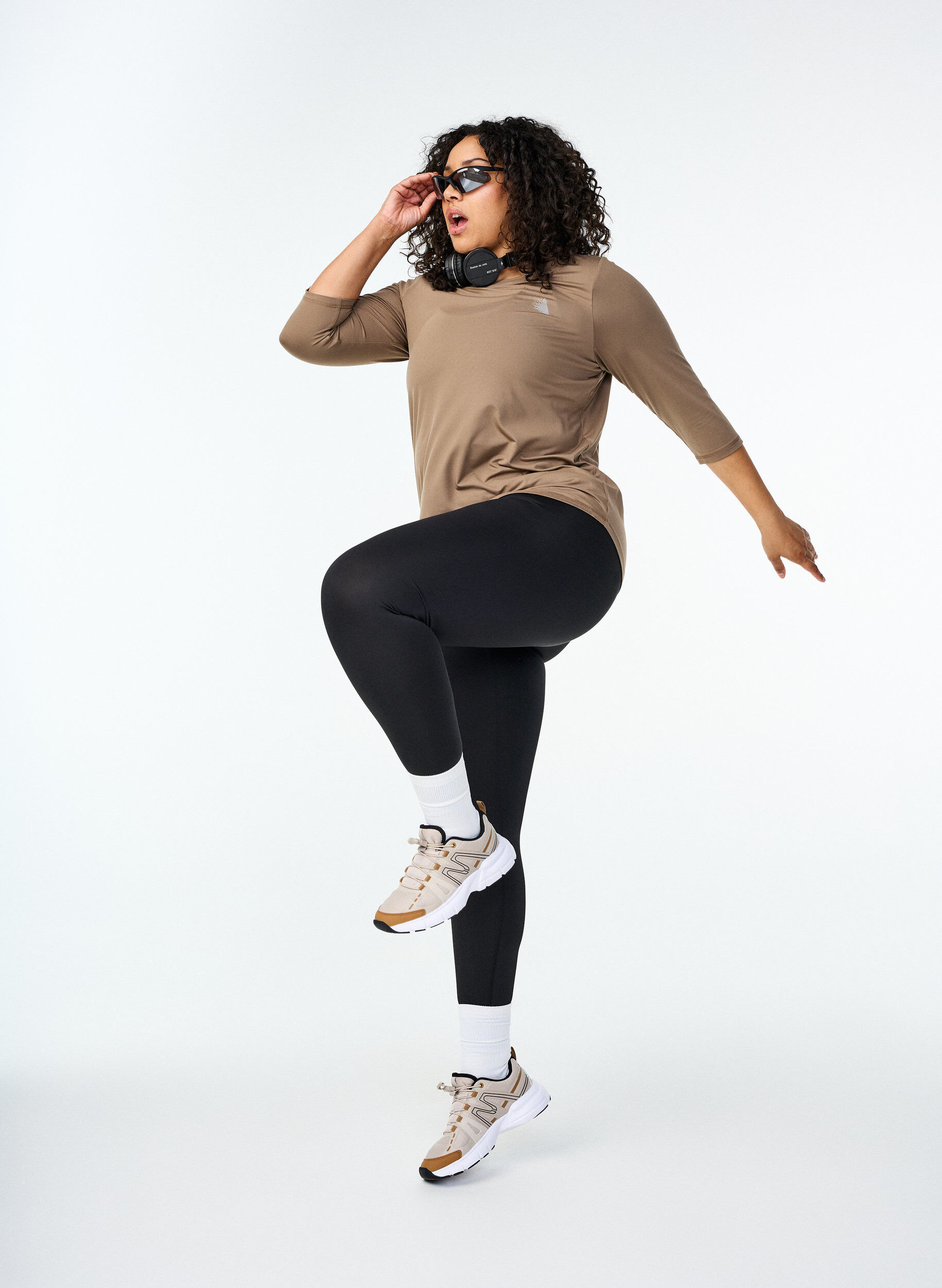 Zizzi Treningsbluse med 3/4-ermer, Beige, Image image number 1