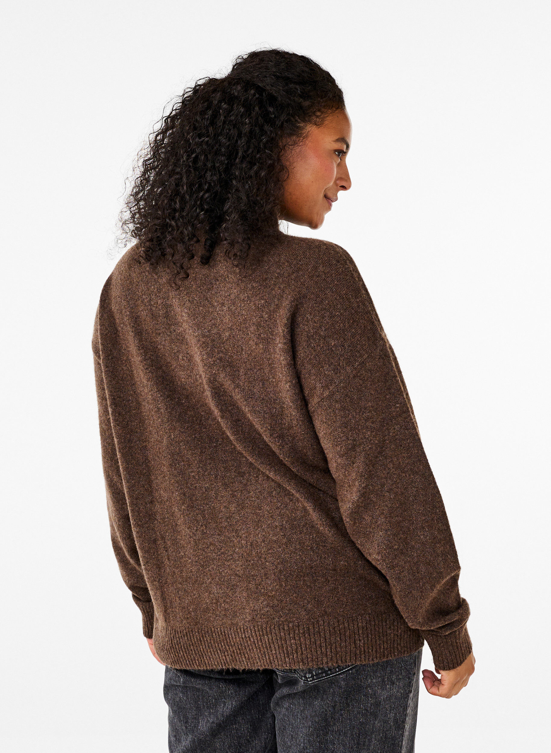 Zizzi Strikket ullbluse med h&oslash;y hals, Rain Drum Mel., Model image number 1