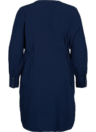 Langermet kjole med V-hals og knyting, Navy Blazer, Packshot image number 1