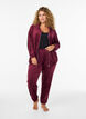 Velour-cardigan med glidel&aring;s og h&oslash;y krage, M&oslash;rk Bordeaux, Model image number 1
