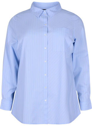 Skjorte i bomullsblanding, Blue w. White Stripe, Packshot image number 0