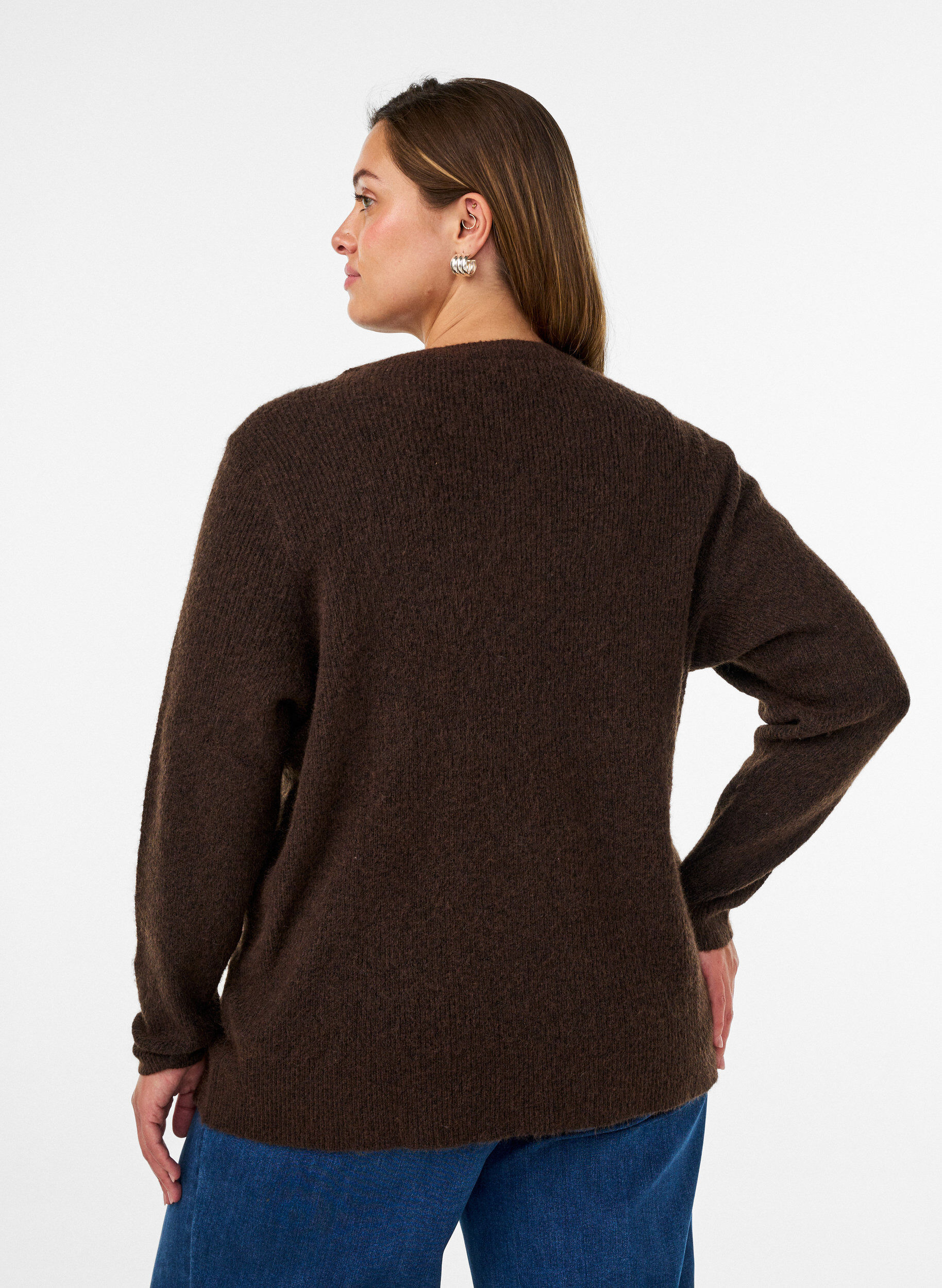 ZizziMelert strikkebluse med rund hals, Brun, Model image number 2