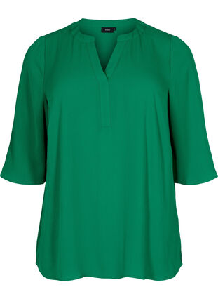 Bluse med 3/4 ermer og V-hals, Jolly Green, Packshot image number 0