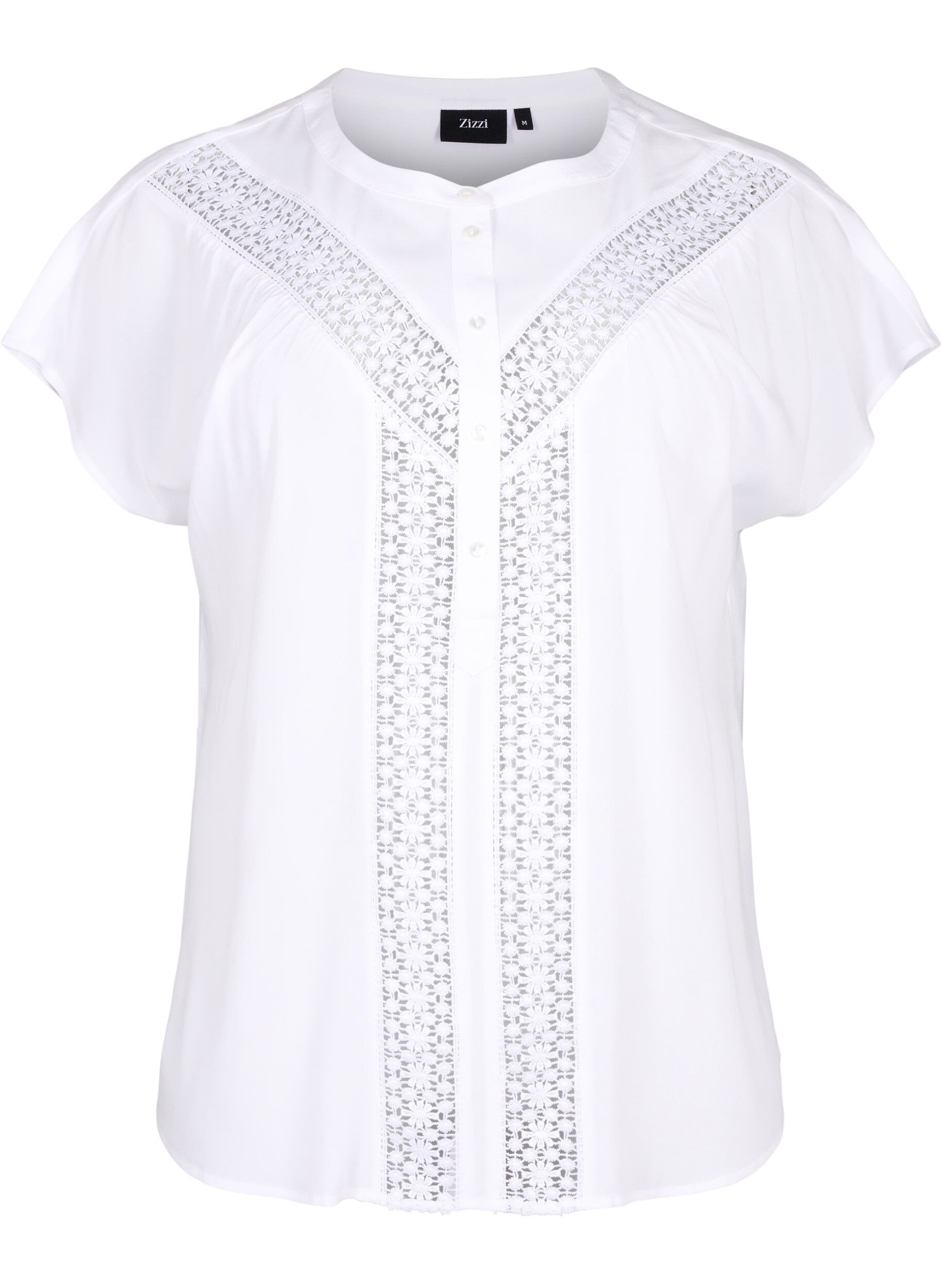 Zizzi Viskosebluse med blondekant, Bright White, Packshot image number 0