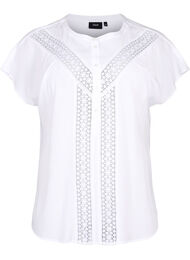 Viskosebluse med blondekant, Bright White