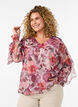 Bluse med blomstertrykk, V-hals og rysjede ermer, Rosa, Model image number 0