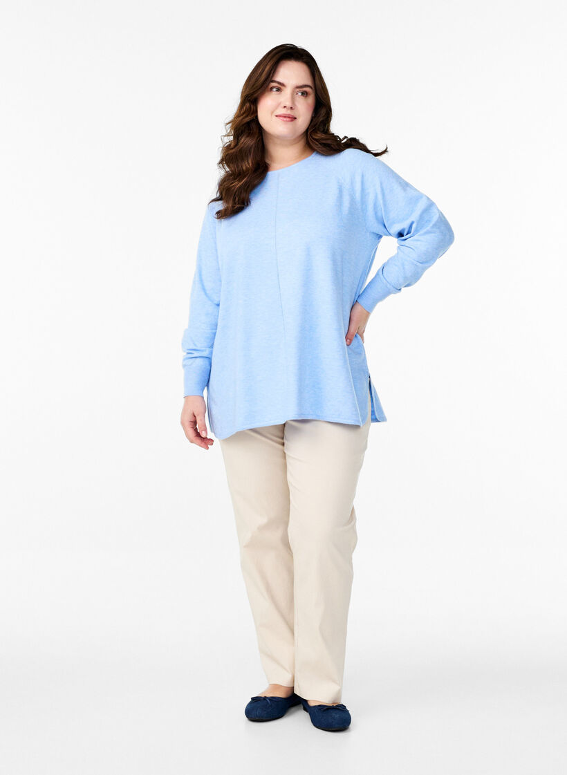Strikket bluse med rund hals og strikket mønster, Della R. Blue Mel., Model