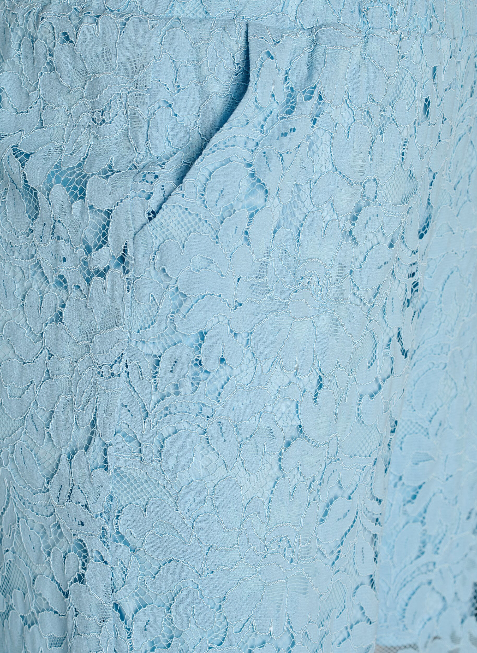 Zizzi Bukser med h&oslash;y midje, rette ben og blonder, Bl&aring;, Packshot image number 2