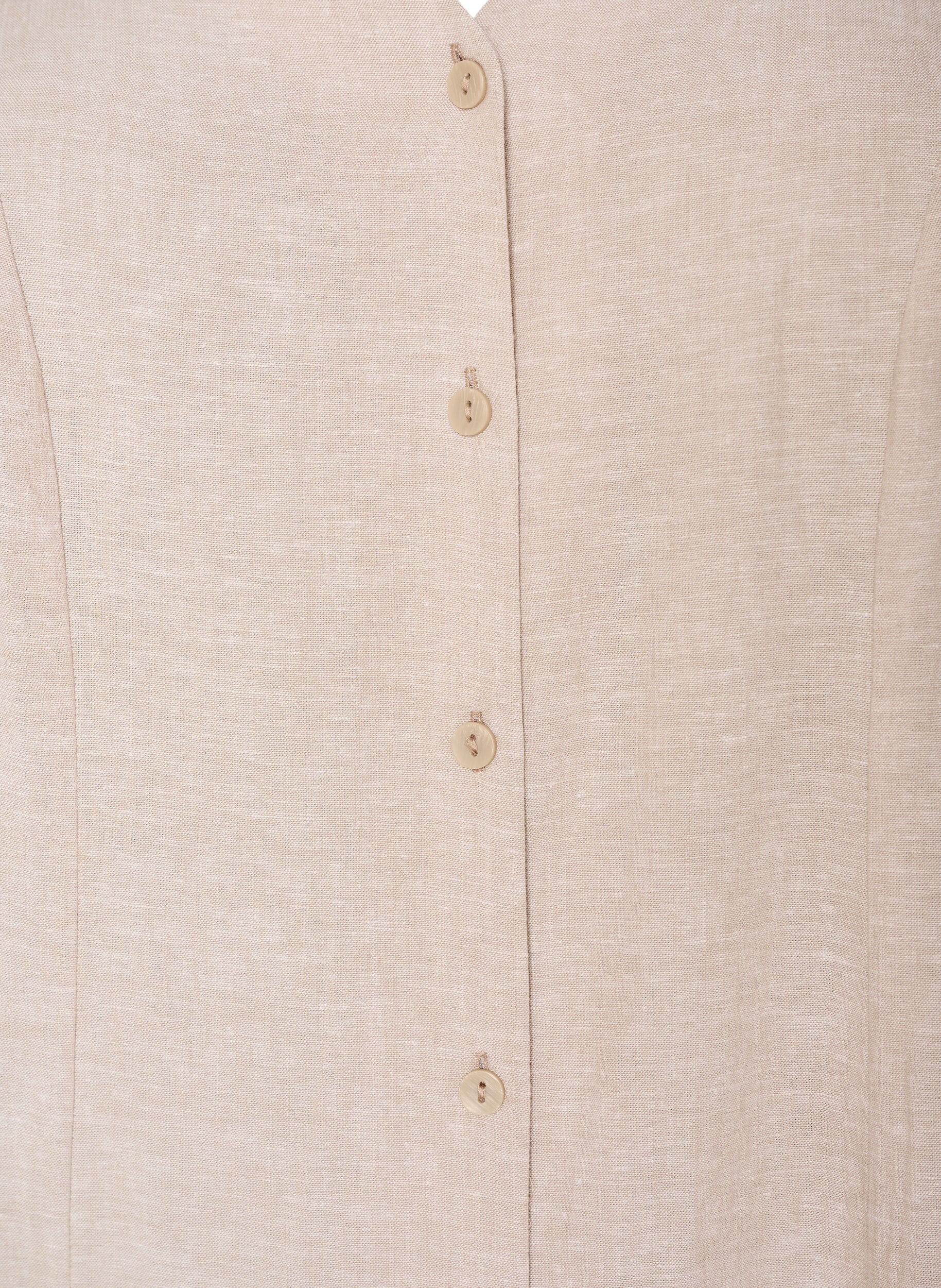 ZizziMidikjole i lin og viskose med volangermer, Beige, Packshot image number 2