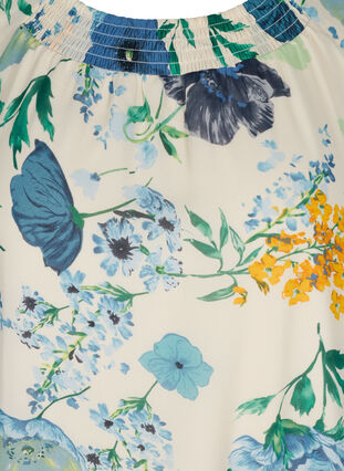Blomstrete bluse med 3/4-ermer og smock, AOP Flower, Packshot image number 2