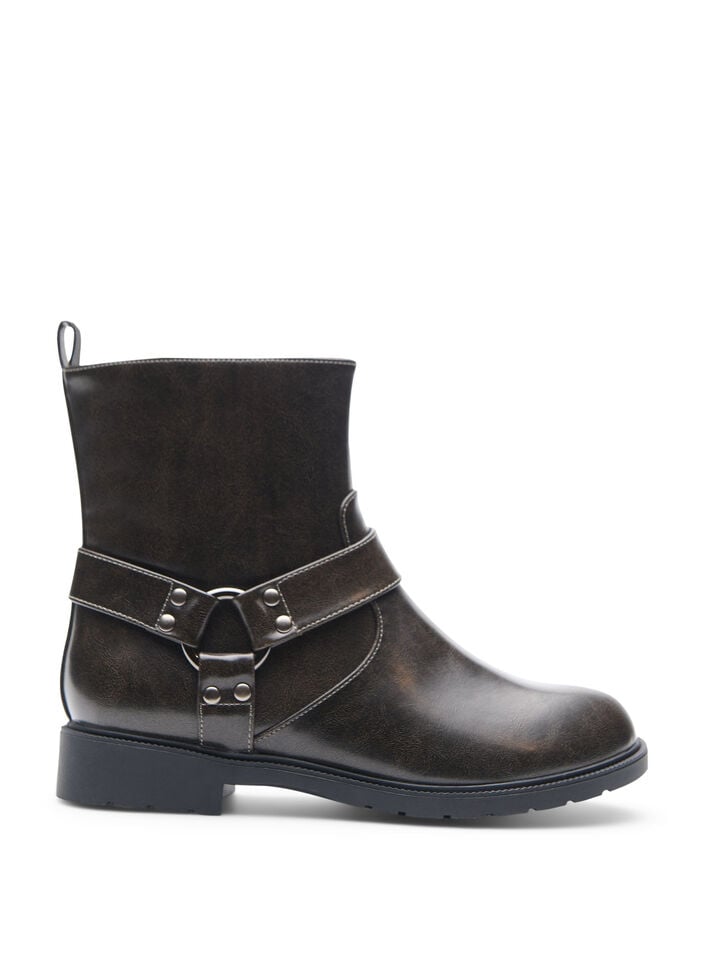 Wide fit - Kort bikerstøvel, Black Olive, Packshot