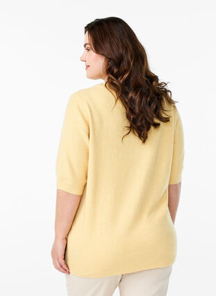 Zizzi Strikket bluse med korte ermer, Gul, Model image number 2