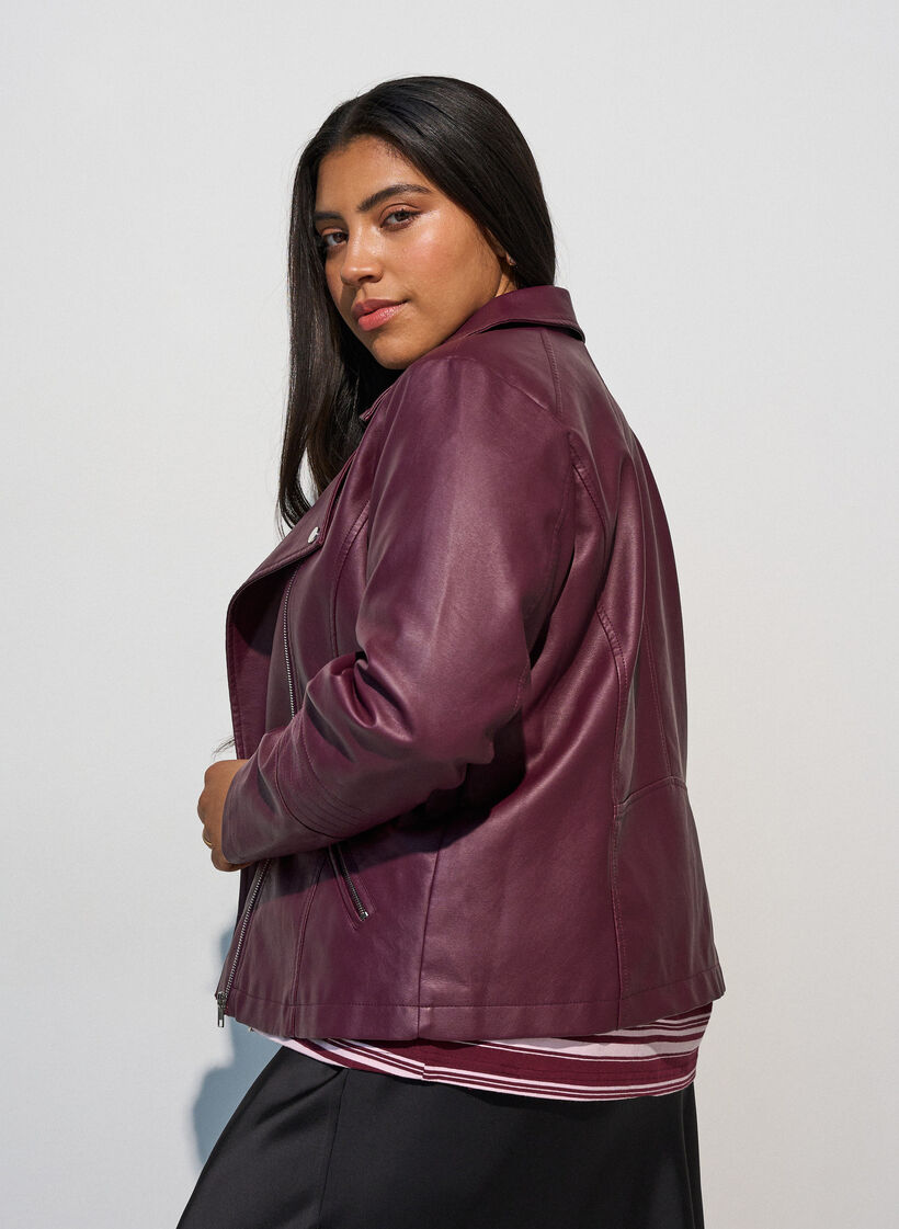 Imitert skinn bikerjakke, R&oslash;d, Model image number 2