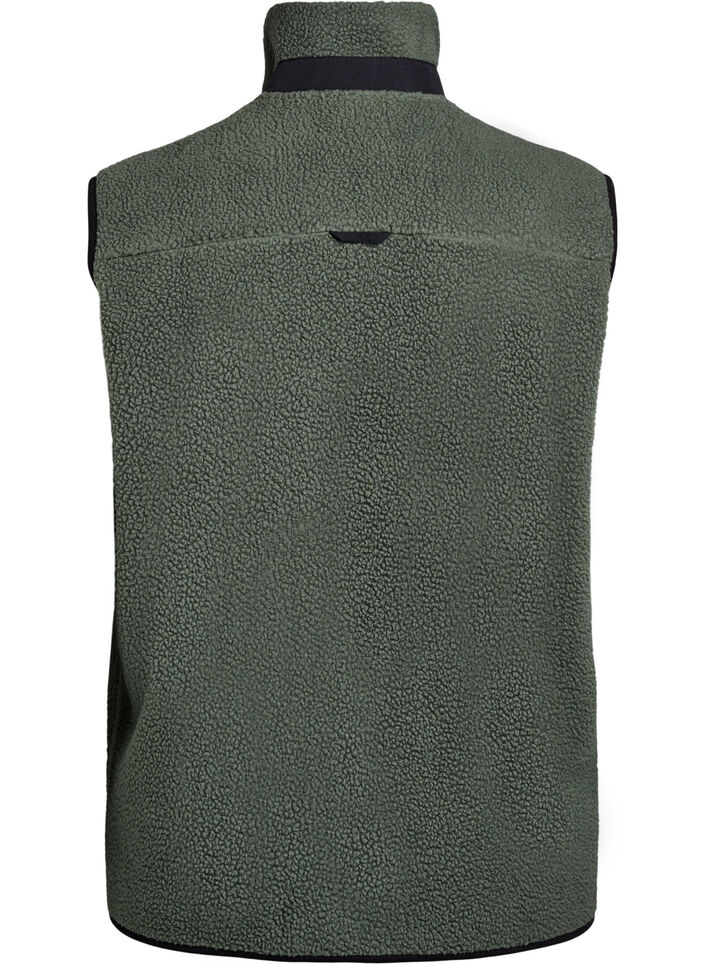 Sporty teddyvest med lommer, Thyme, Packshot image number 1