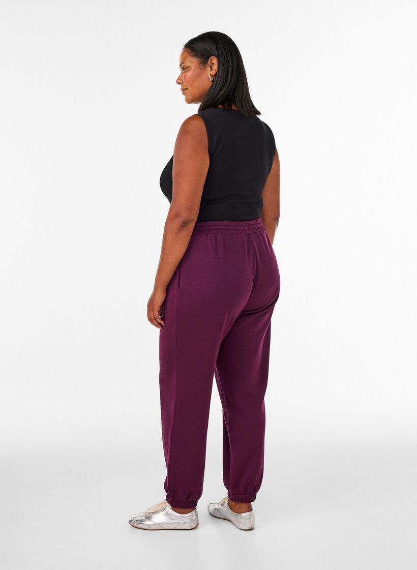Joggebukser med h&oslash;y midje og sn&oslash;ring, Lilla, Model image number 1
