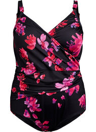 Badedrakt med drapering og omslagseffekt, Pink Flower AOP