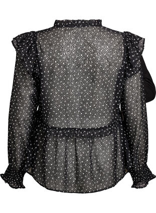 Zizzi Chiffonbluse med volangdetaljer og små prikker, Svart, Packshot image number 1