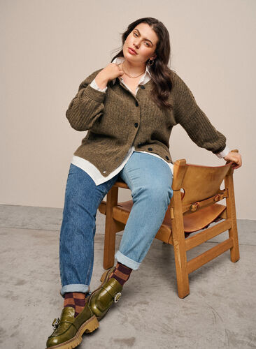 Strikket ribbestrikket cardigan med knapper, Brown Mel., Image image number 0