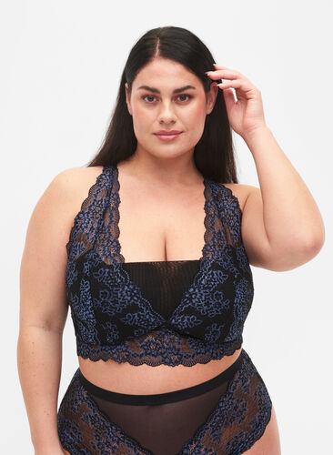 BH med blonder og mesh, Black w. blue lace, Model image number 0