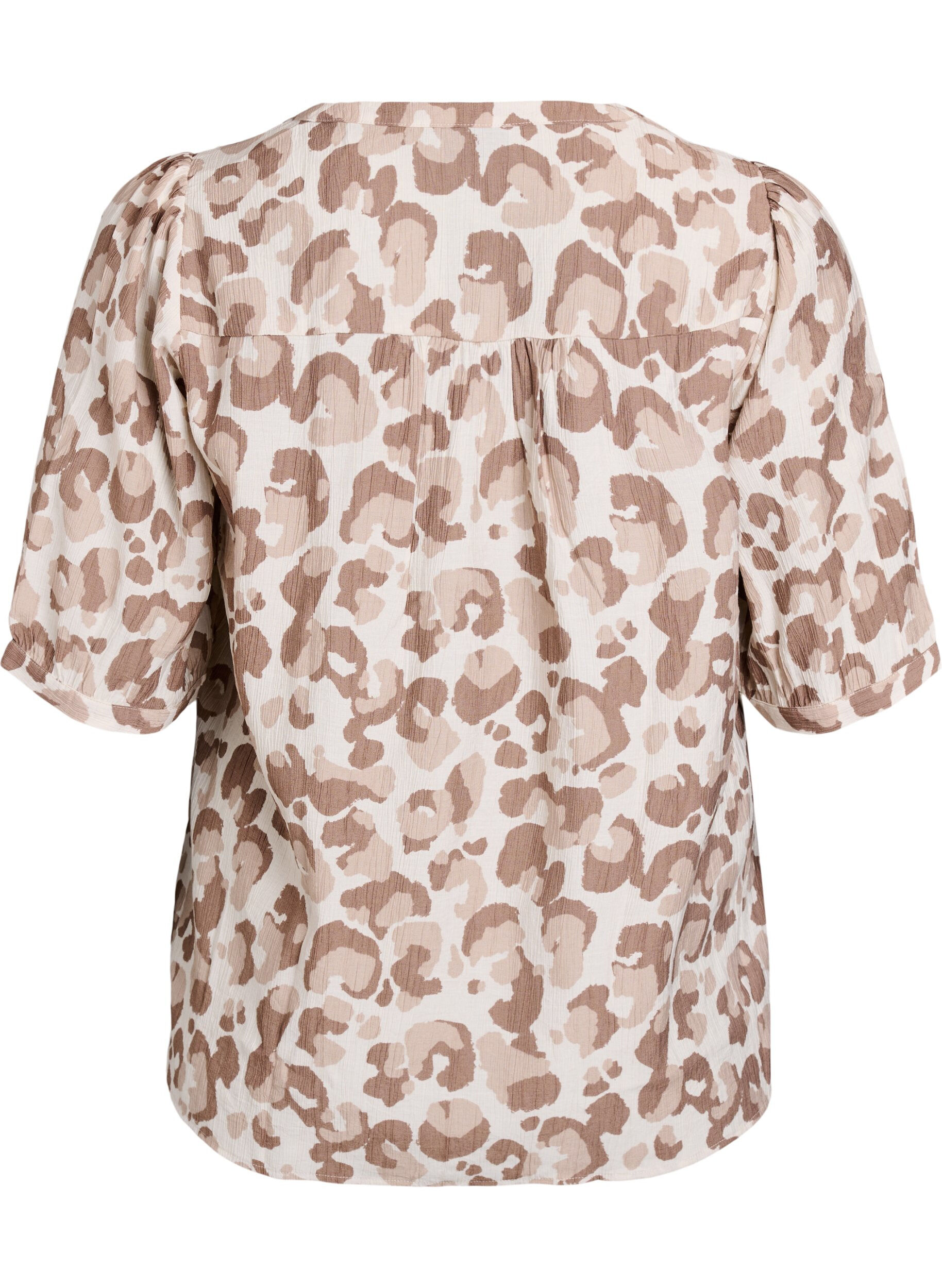 Zizzi Bluse med leopardtrykk og halvlange ermer, Hvit, Packshot image number 1