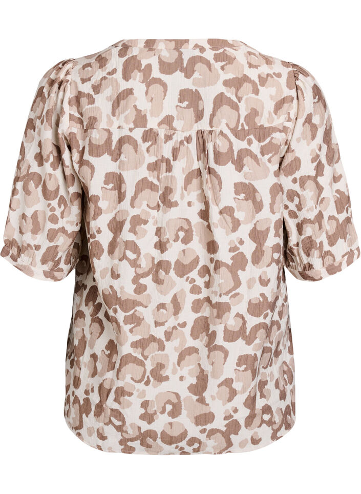 Bluse med leopardtrykk og halvlange ermer, Hvit, Packshot image number 1