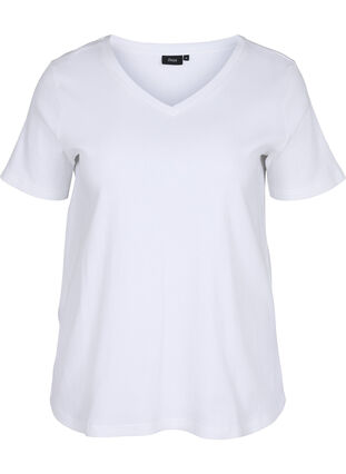 T-skjorte med en ribbet struktur i bomull, Bright White, Packshot image number 0