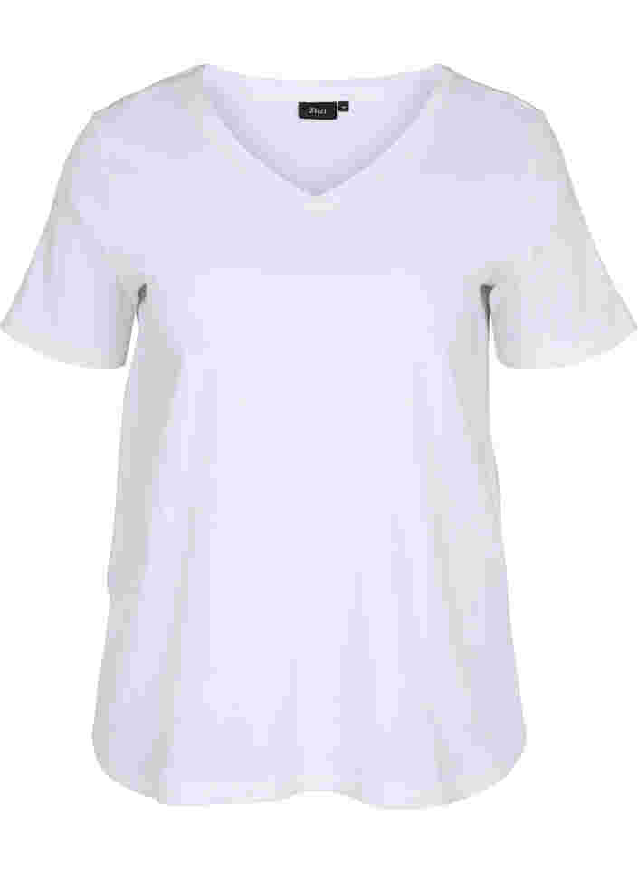 T-skjorte med en ribbet struktur i bomull, Bright White, Packshot image number 0
